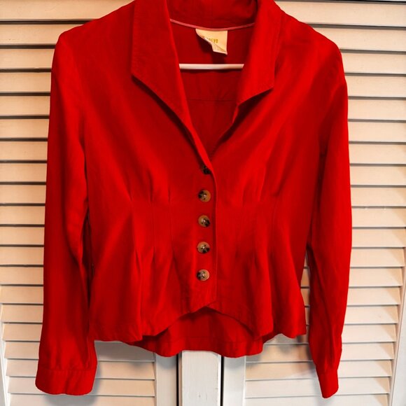 ANTHROPOLOGIE MAEVE RED DELIA TAILORED LINEN RAYON BLEND BUTTON UP SHIRT - Picture 1 of 6